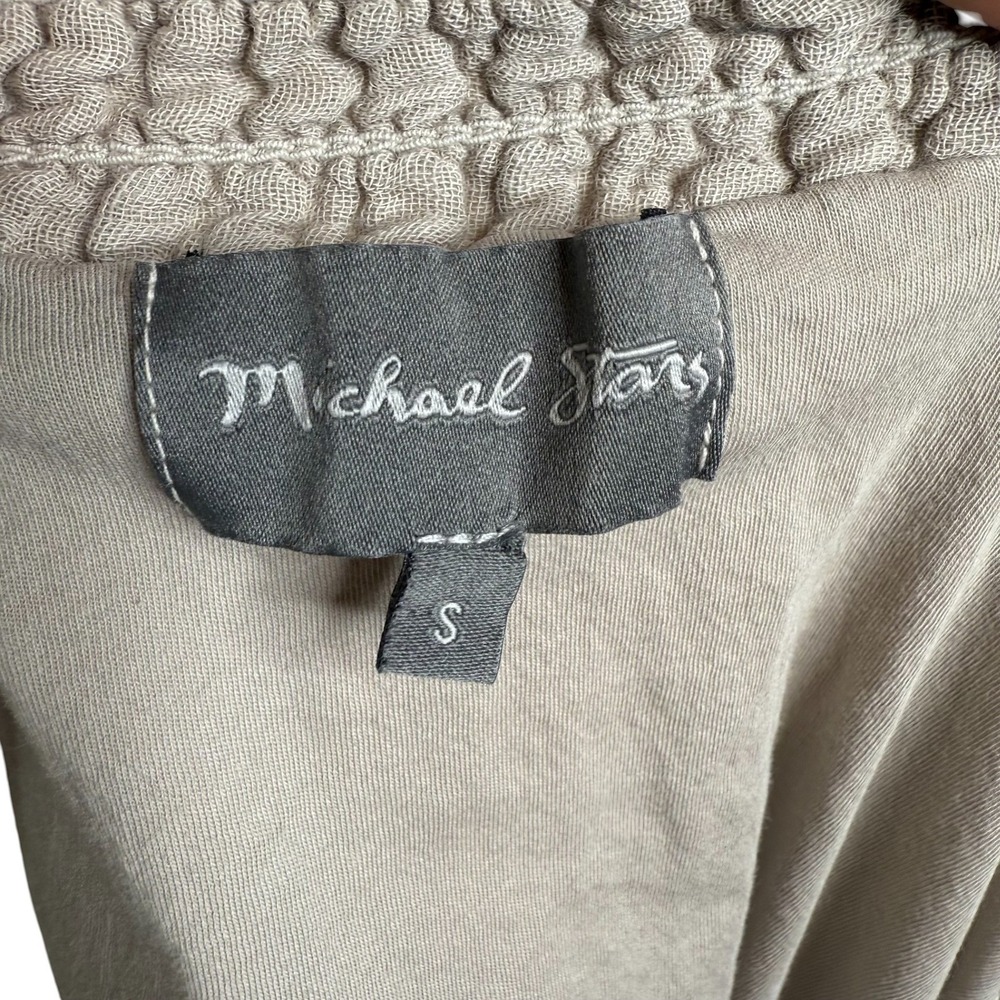 Michael Stars Cotton Gauze Smocked Mini Dress Beige‎ Lagenlook Minimalist S - Picture 10 of 14